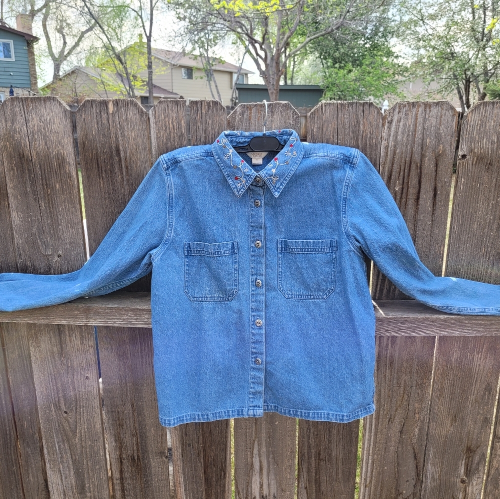 Christopher and Banks denim shirt with embroidery.